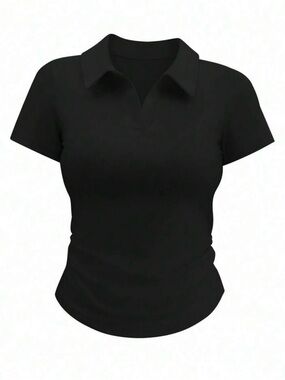 Women’s Black Collared Short Sleeve Top